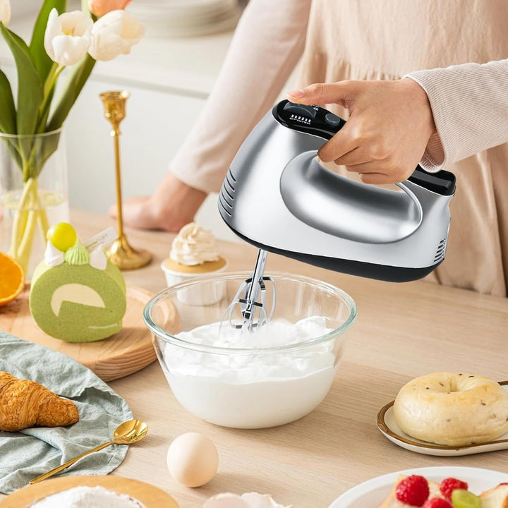 Lychee Elektrischer Schneebesen, Anti-Spritz Handbesen, 5 Geschwindigkeiten mit Turbo Taste, mit Auf