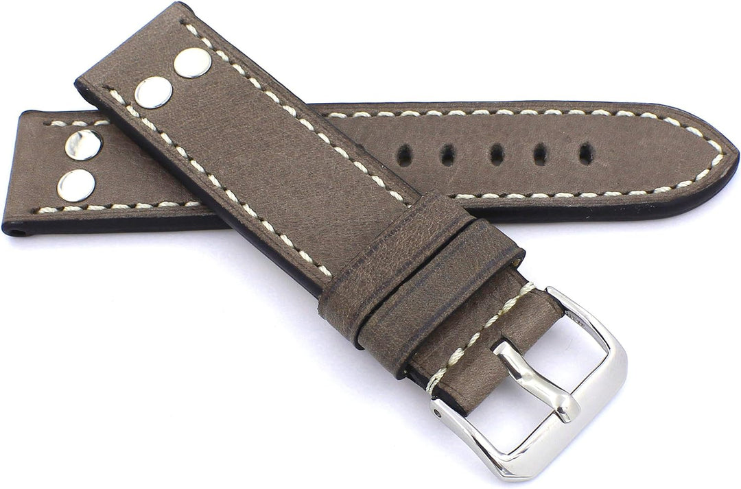 Sulla RIOS 1931 22mm Kalbsleder Vintage Pilot Deutsch Handarbeit Uhrenarmband mit Nieten grau NT