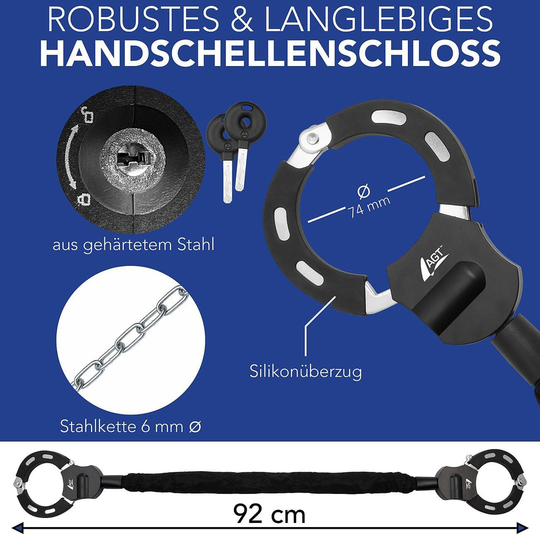 AGT Fahrradschloss: E-Scooter-Handschellenschloss mit 3 Schlüsseln und 92 cm Gesamlänge (eScooter-Sc