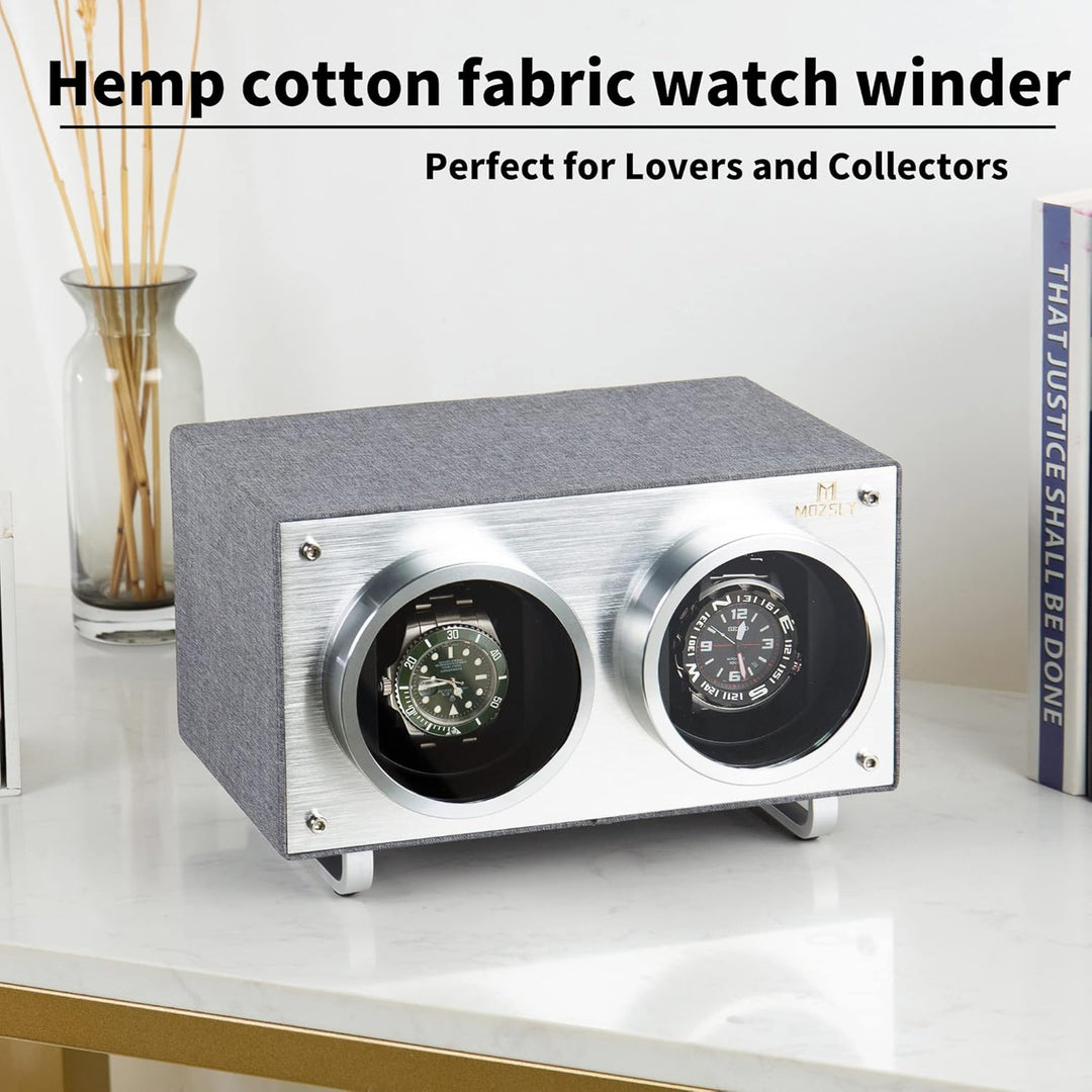 MOZSLY Doppel Uhrenbeweger für Automatik-Uhren mit leisem Motor 12 Rotationsmodi Einstellung Leder G