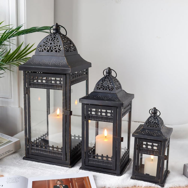 JHY DESIGN 3er-Set Kerzen Laternen 51&37&24cm Hohe Hängen Metall Dekorative Kerzenhalter Glas Garten