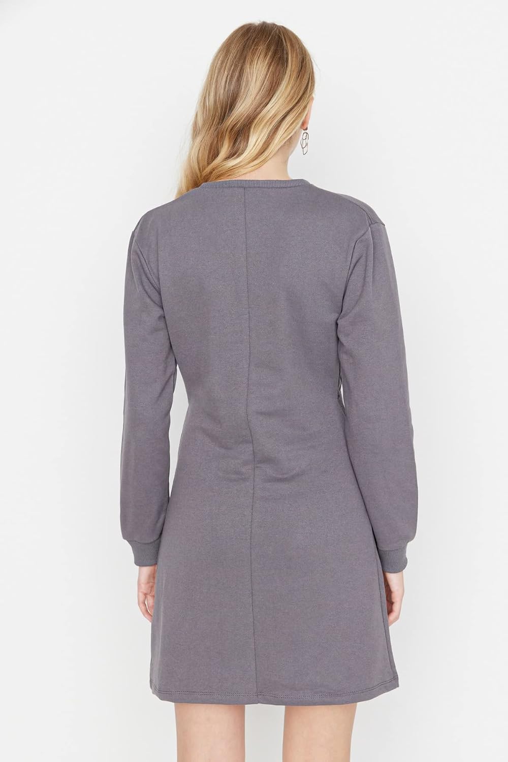 TRENDYOL Damen Woman Maxi Skater Rundhalsausschnitt Webstoff Kleid M Gray, M Gray