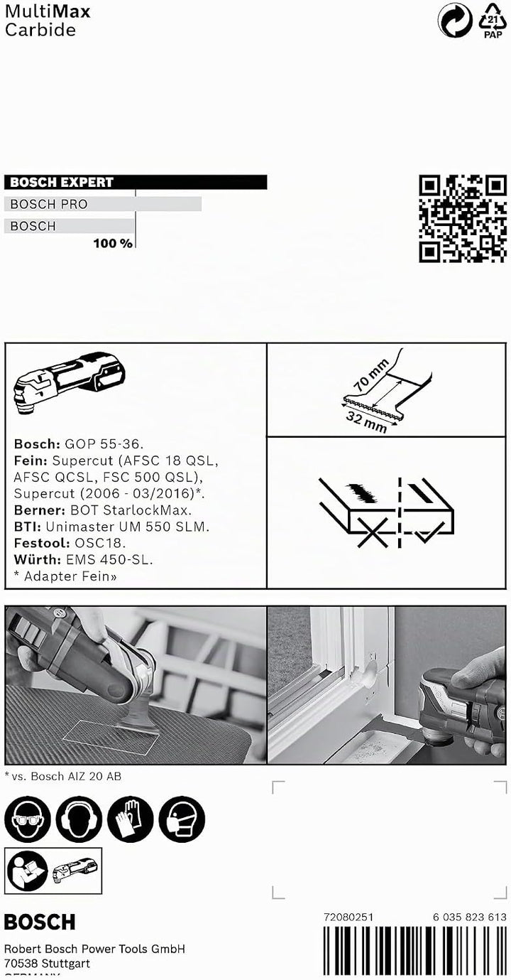 Bosch Accessories 1x Sägeblatt Expert MultiMax MAII 32 APIT (für Edelstahlbleche, Breite 32 mm, Zube