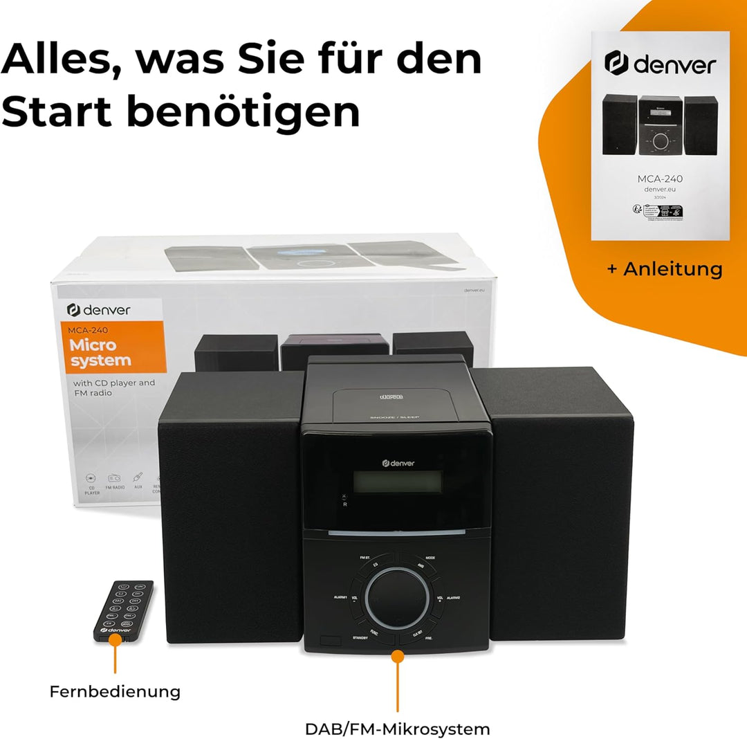 Denver MCA-240 Micro HiFi System – CD Player, FM-Radio, AUX-Anschluss – Dual-Alarmfunktion & Fernbed