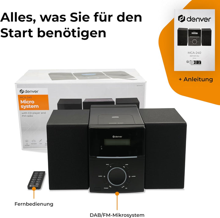 Denver MCA-240 Micro HiFi System – CD Player, FM-Radio, AUX-Anschluss – Dual-Alarmfunktion & Fernbed