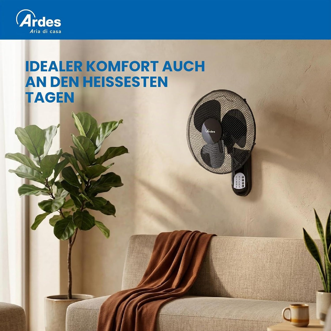 ARDES - AR5W40R Wandventilator mit 3 rotierenden Flügeln (40 cm), Fernbedienung, automatische Oszill
