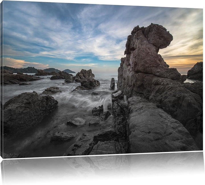Pixxprint Küste bei Abenddämmerung als Leinwandbild/Grösse: 100x70 / Wandbild/Kunstdruck/fertig besp