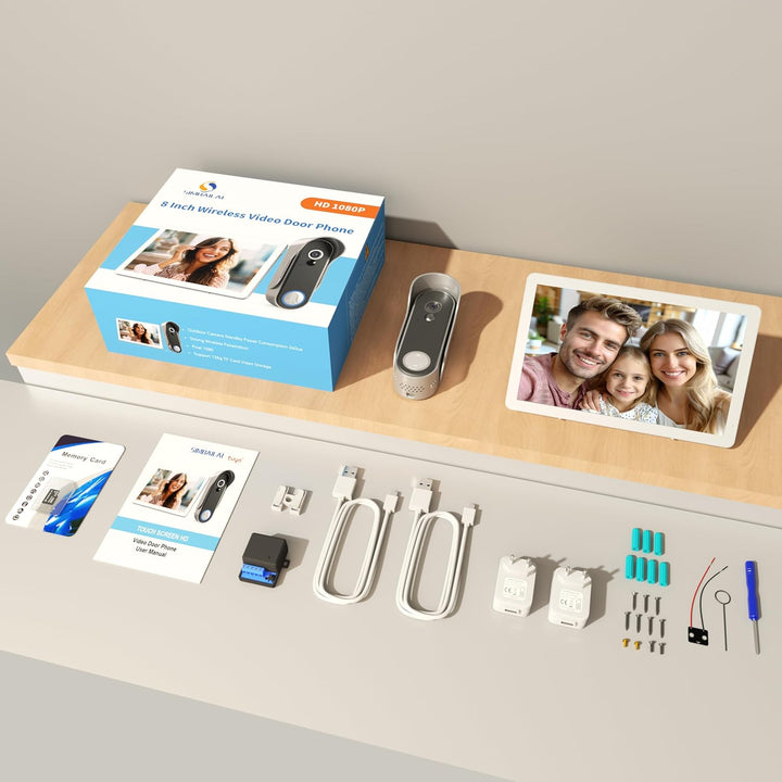 SIMBAILAI 8 Zoll WLAN Kabellose Video Türsprechanlage, Ultradünner Körper, 1080p Touchscreen, Unters