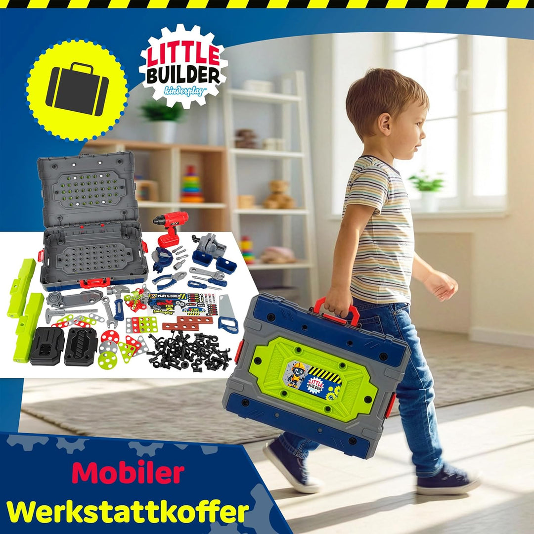 Kinderplay Kinder Werkbank 132 TLG mit Werkzeugset und Bohrmaschine, Werkstatt für Kinder ab 3 Jahre