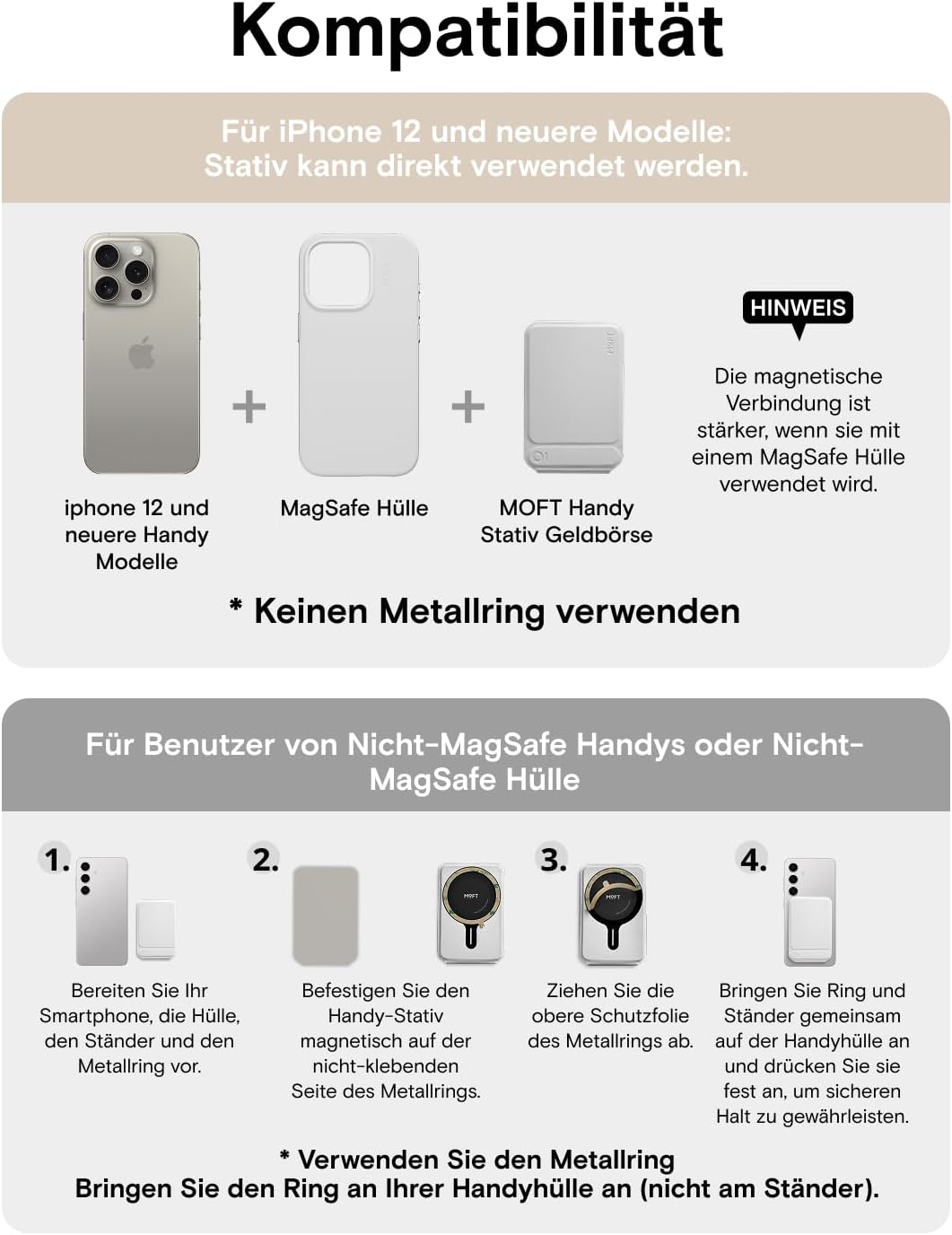 MOFT Stativ für iPhone 17/16/15/14/13/12 Serie, Snap Unsichtbarer Handy Stativ Ständer mit 3 Modi fü