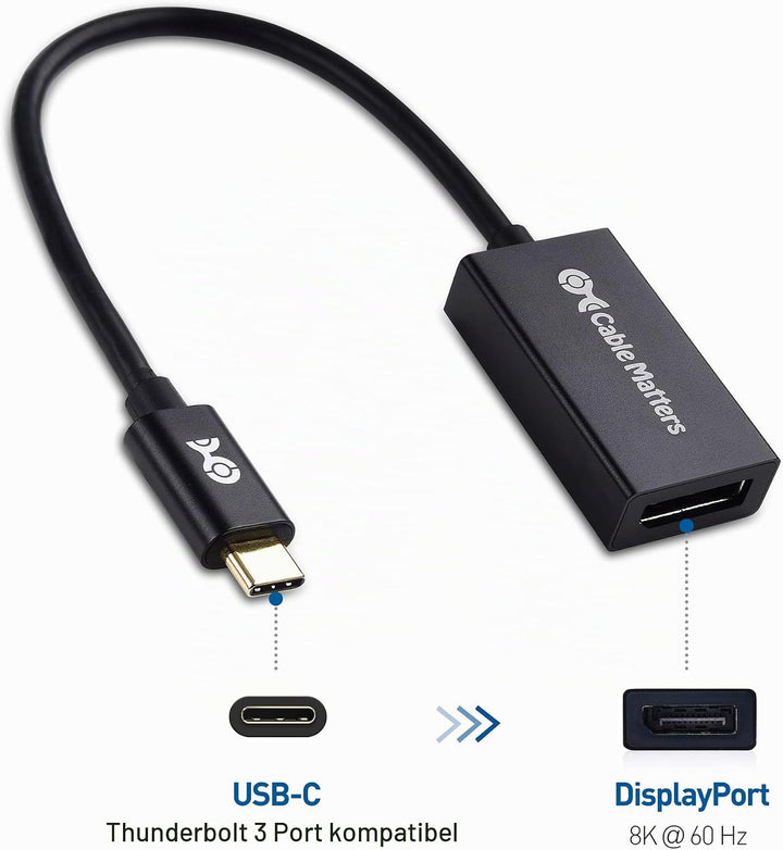 Cable Matters 8K USB C auf DisplayPort Adapter (USB C DisplayPort Adapter) DP 1.4 für 8K 60Hz - Thun