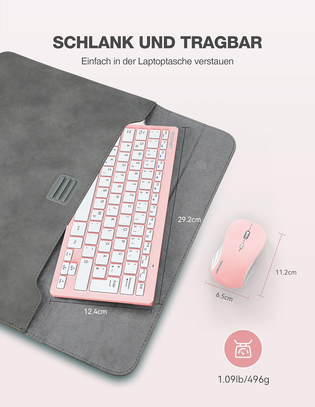 TECKNET Kabelloses Tastatur Maus Set, Deutsch QWERTZ Layout, 2.4 GHz Funk Mini Tastatur Mouse, 15m R