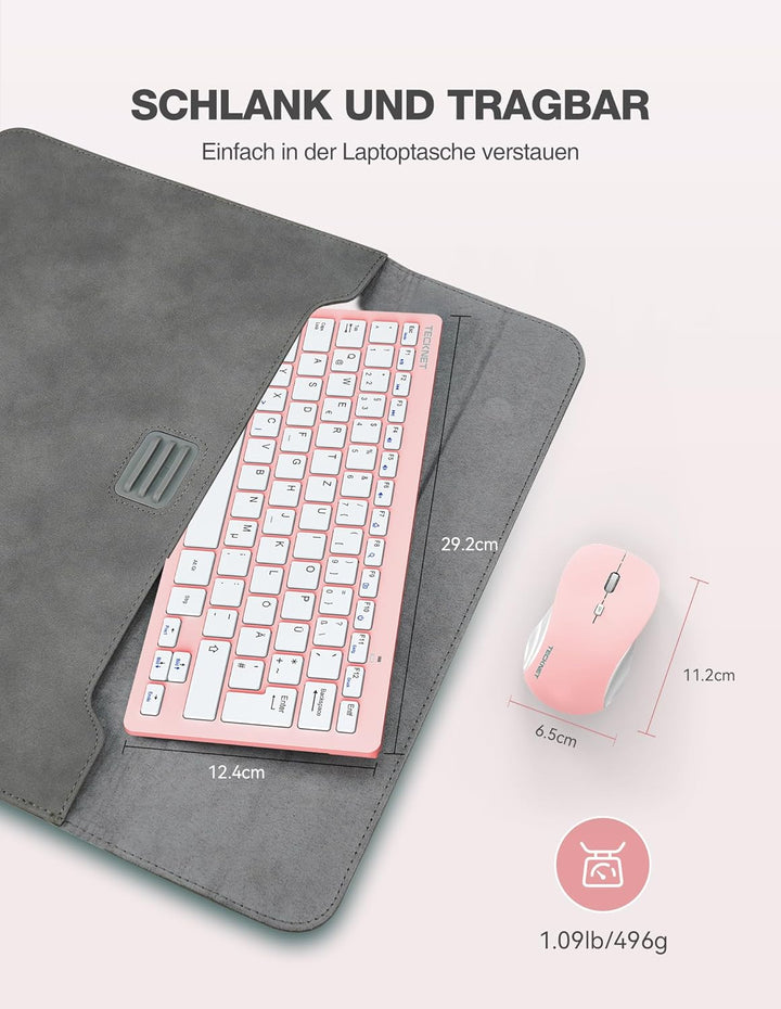 TECKNET Kabelloses Tastatur Maus Set, Deutsch QWERTZ Layout, 2.4 GHz Funk Mini Tastatur Mouse, 15m R