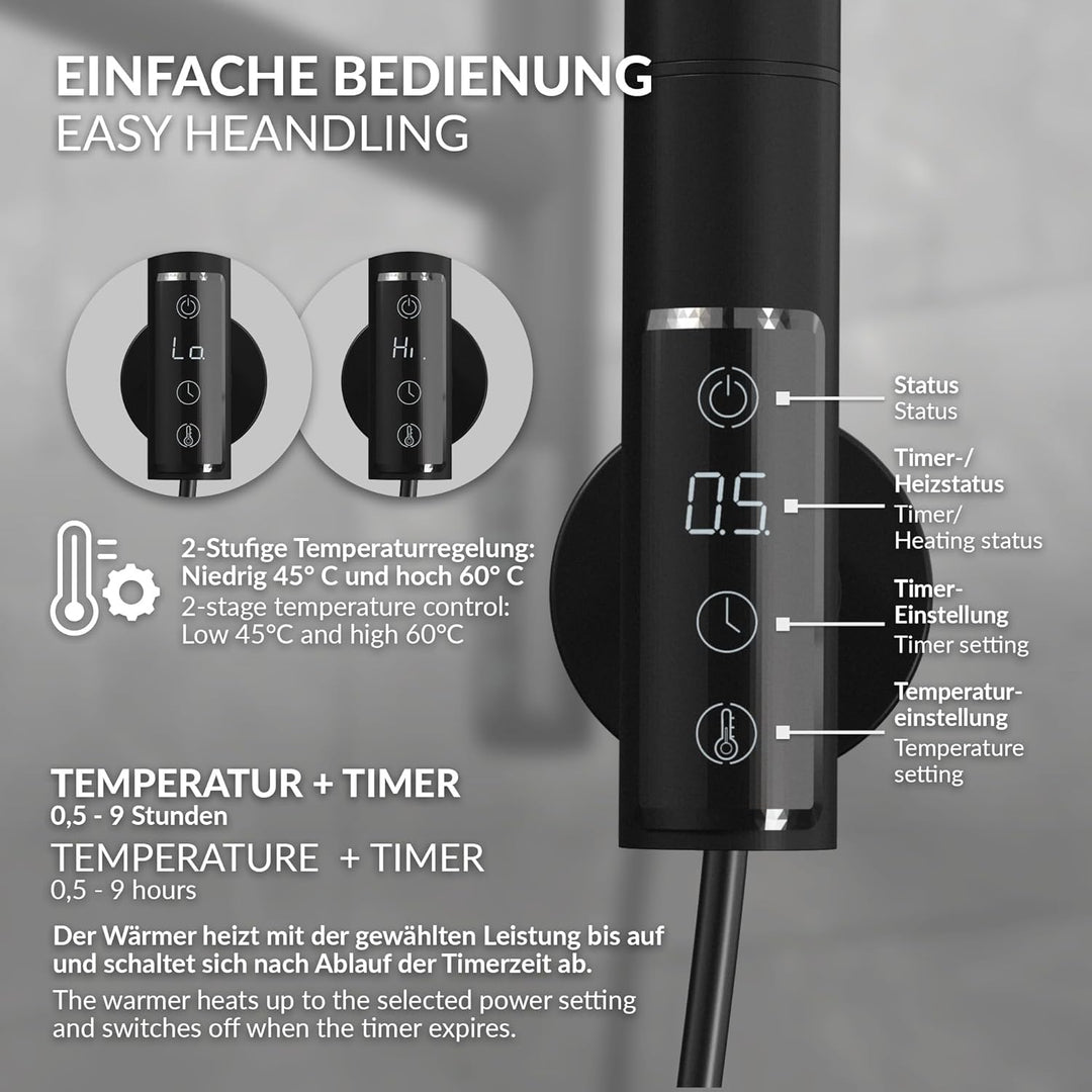 LuxeBath Handtuchwärmer Elektrisch mit 5 schwenkbaren Armen und Timerfunktion, Handtuchheizkörper Sc