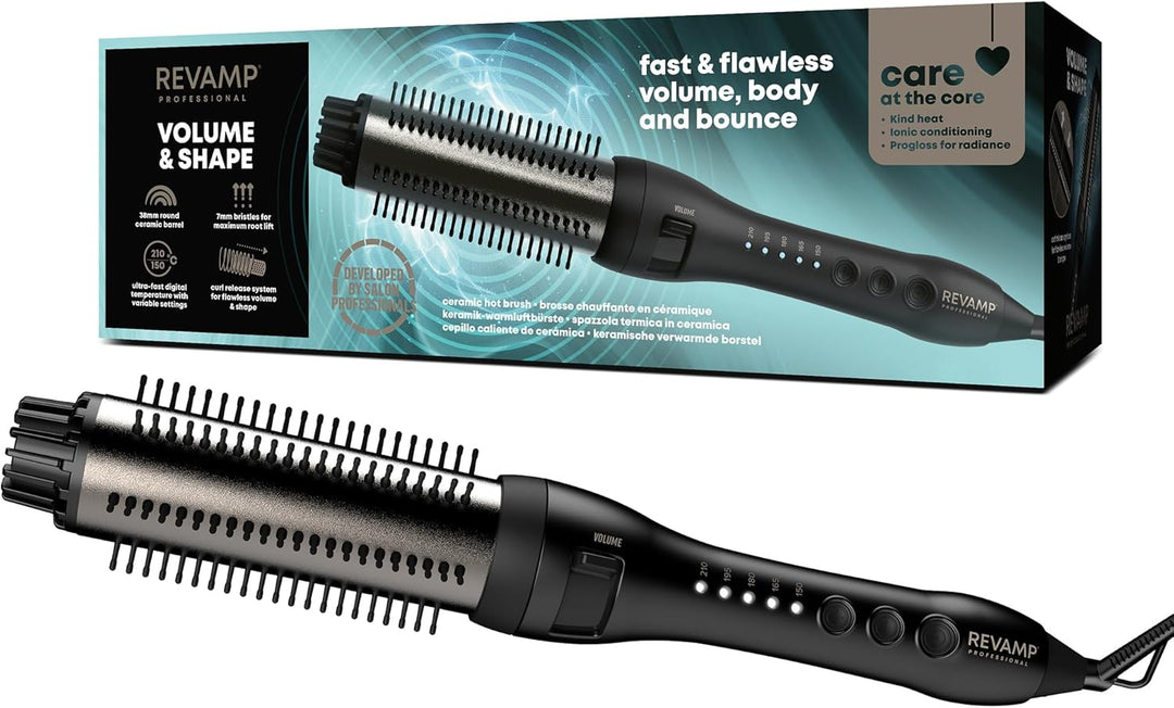 REVAMP Volume & Shape Keramik Hot Brush Styler - 38 mm runde beheizte Rundbürste, Ionen mit Progloss
