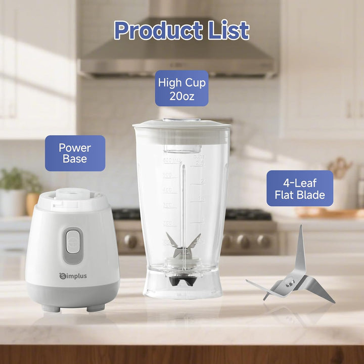 SIMPLUS Standmixer 600 ml Hellgrau, kompakter Smoothie Mixer mit 23000 U/min, 250W Küchenmixer mit 4