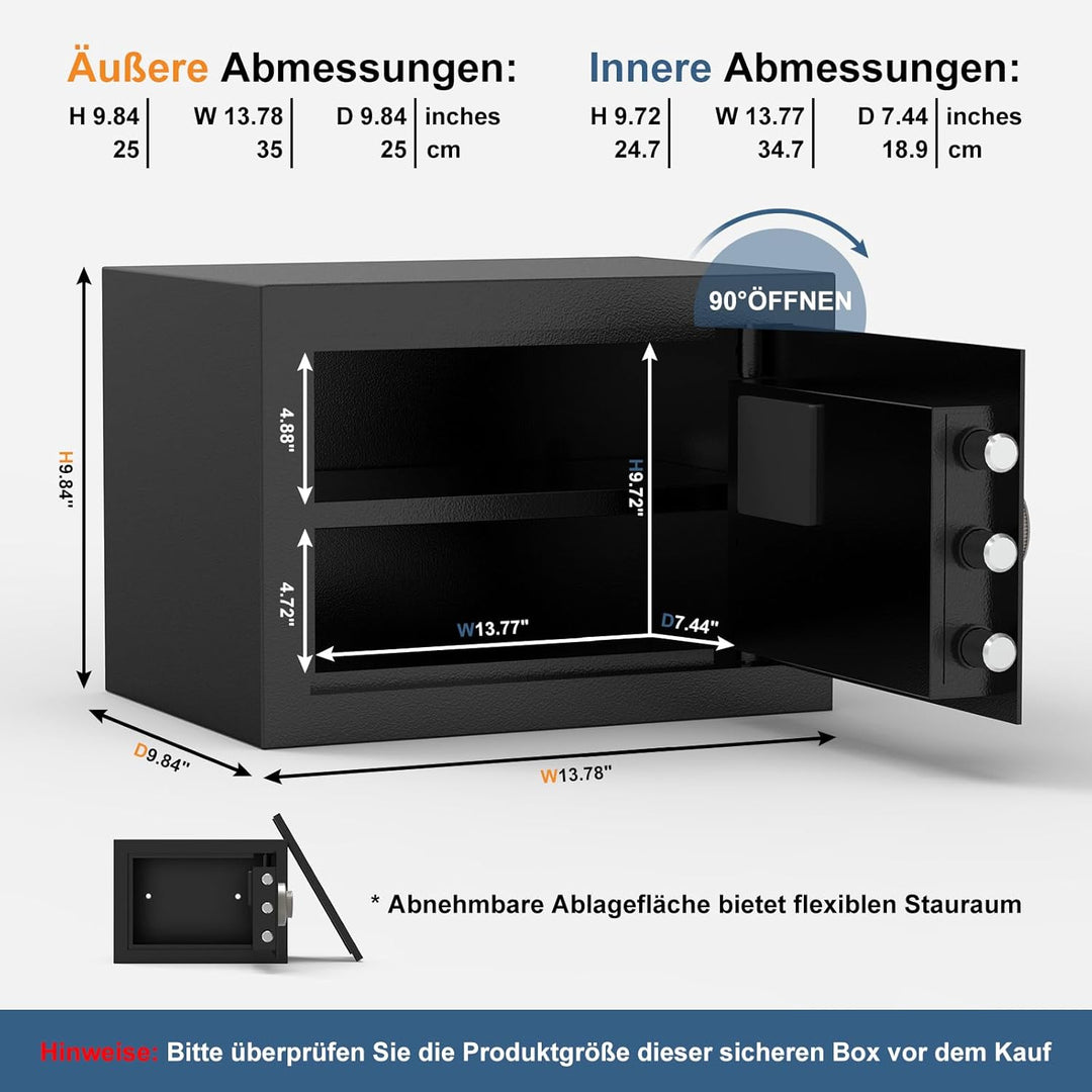 Diyife 16L Safe Tresor mit Zahlenschloss, Alarmfunktion+Innenbeleuchtung, Möbeltresor mit Abnehmbare