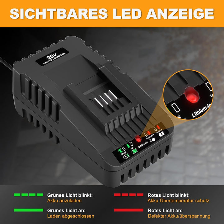 Schnellladegerät Ersatzladegerät für Worx Akku Ladestation Kompatibel mit Worx 20V Akku WA3551