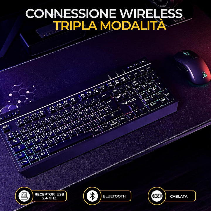 THE G-LAB Combo Tungsten - Kabellose Gaming-Tastatur mit Hintergrundbeleuchtung - Italienisch + 2400