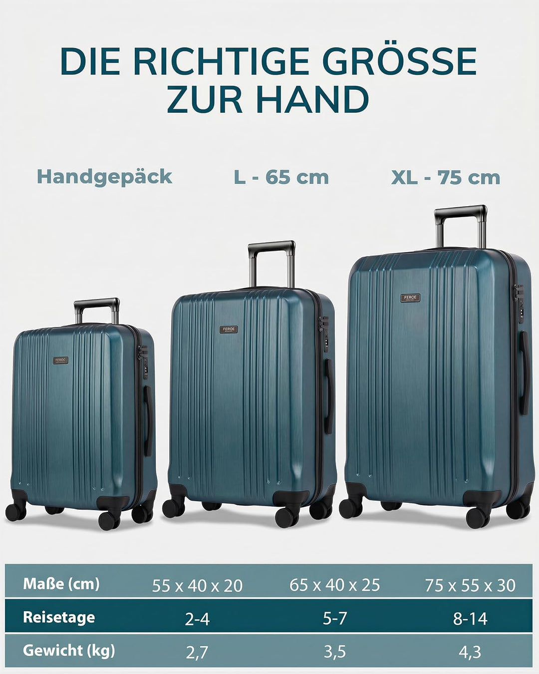 FERGÉ Kofferset 3 teilig Hartschale TSA-Zahlenschloss Cannes Reisekoffer Trolley-Set (Handgepäck, L,