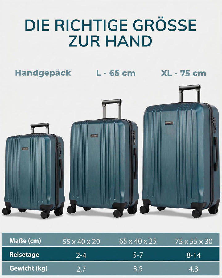 FERGÉ Kofferset 3 teilig Hartschale TSA-Zahlenschloss Cannes Reisekoffer Trolley-Set (Handgepäck, L,