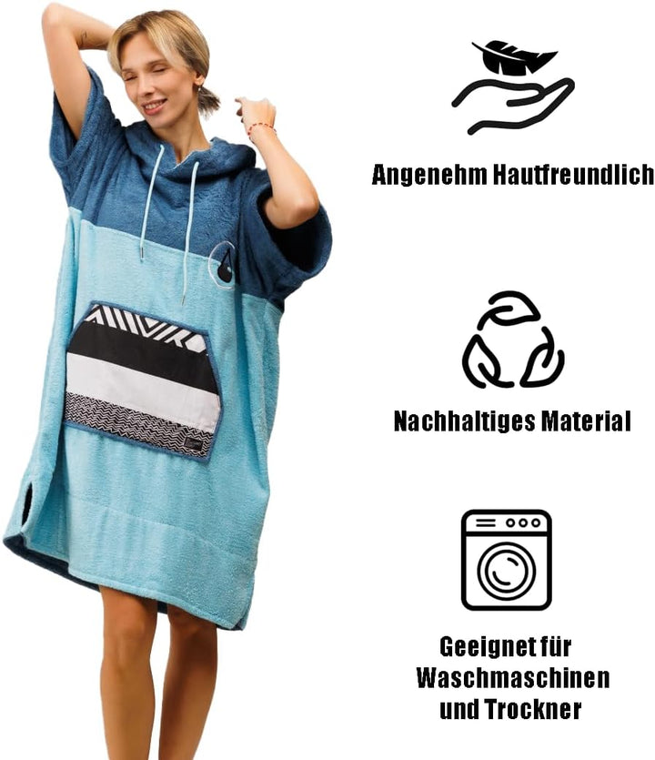 WAVE HAWAII Poncho Air Surfponcho 60% Viskose aus Bambus und 40% Baumwolle für Körpergrössen von 155