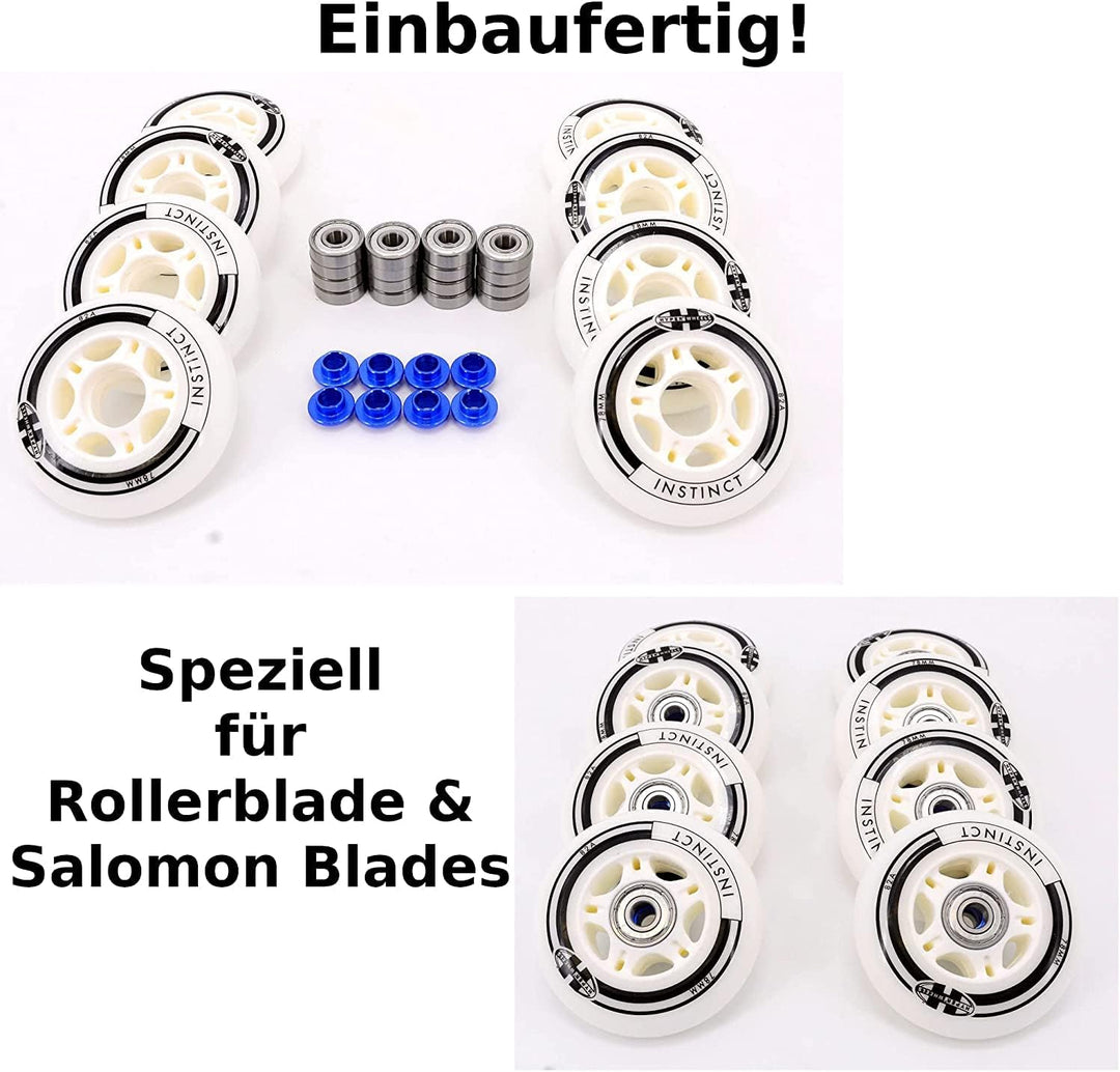 8er Instinct Rollenset 78mm 82A + Lager ABEC7 + Alu-Spacer 6mm fertig montiert passend für K 2 Blade