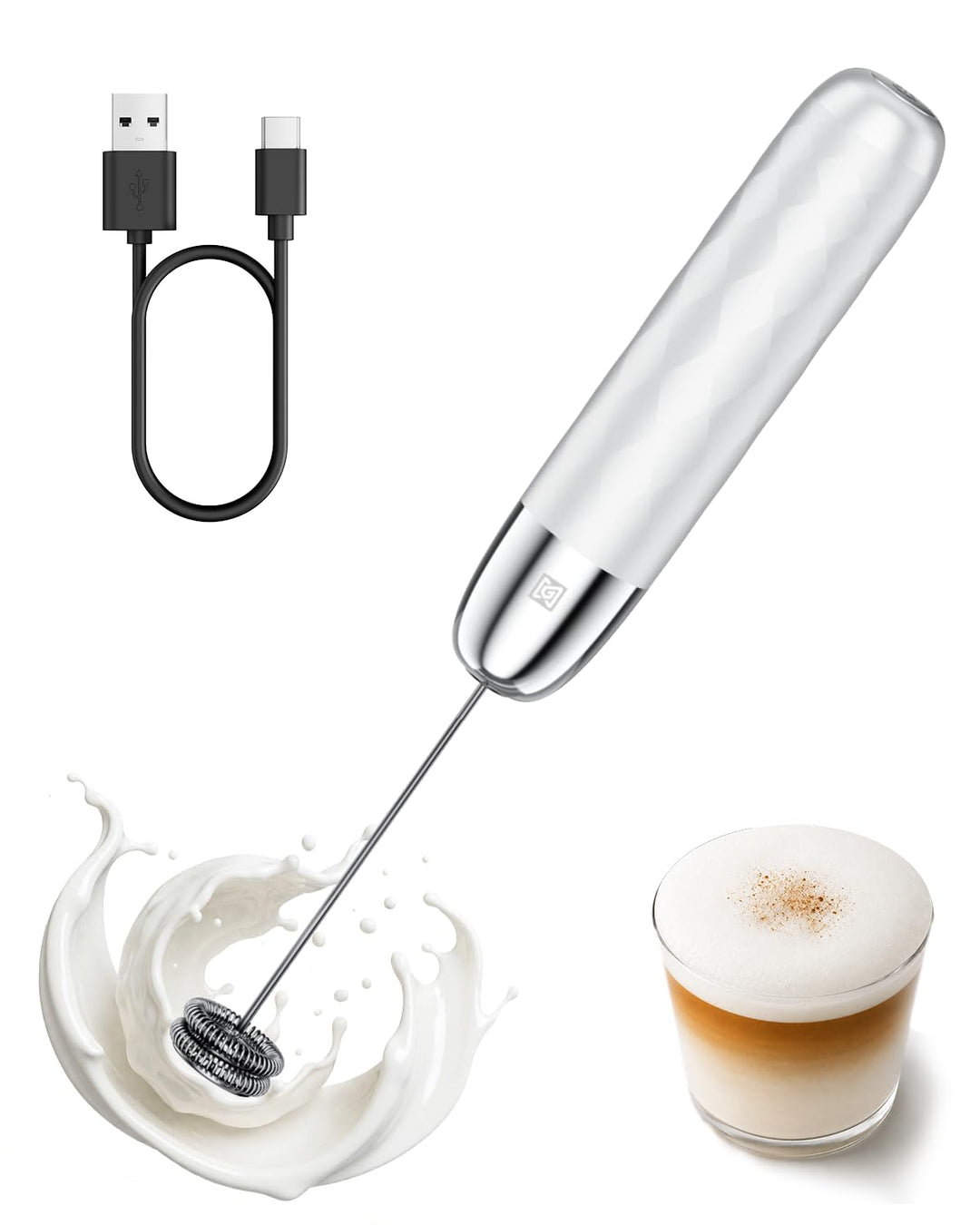 Maestri House Rechargeable Milk Frother, Handheld Electric Foam Maker Waterproof Detachable Stainles