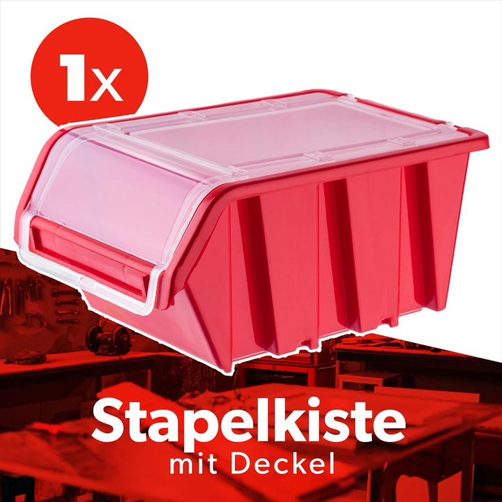 KADAX Stapelkiste mit Deckel, Lagerbox aus PP Kunststoff, Sichtlagerbox in verschiedenen Grössen und