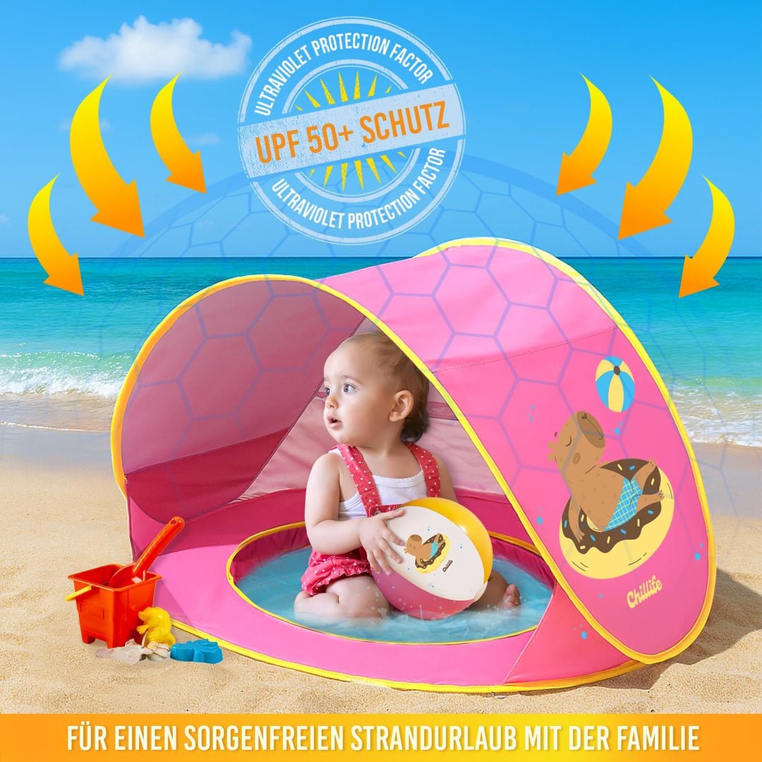 Chillife Strandmuschel Pop up Set I Tragbares Strandzelt mit UV Schutz und Windschutz Strand I Wasse
