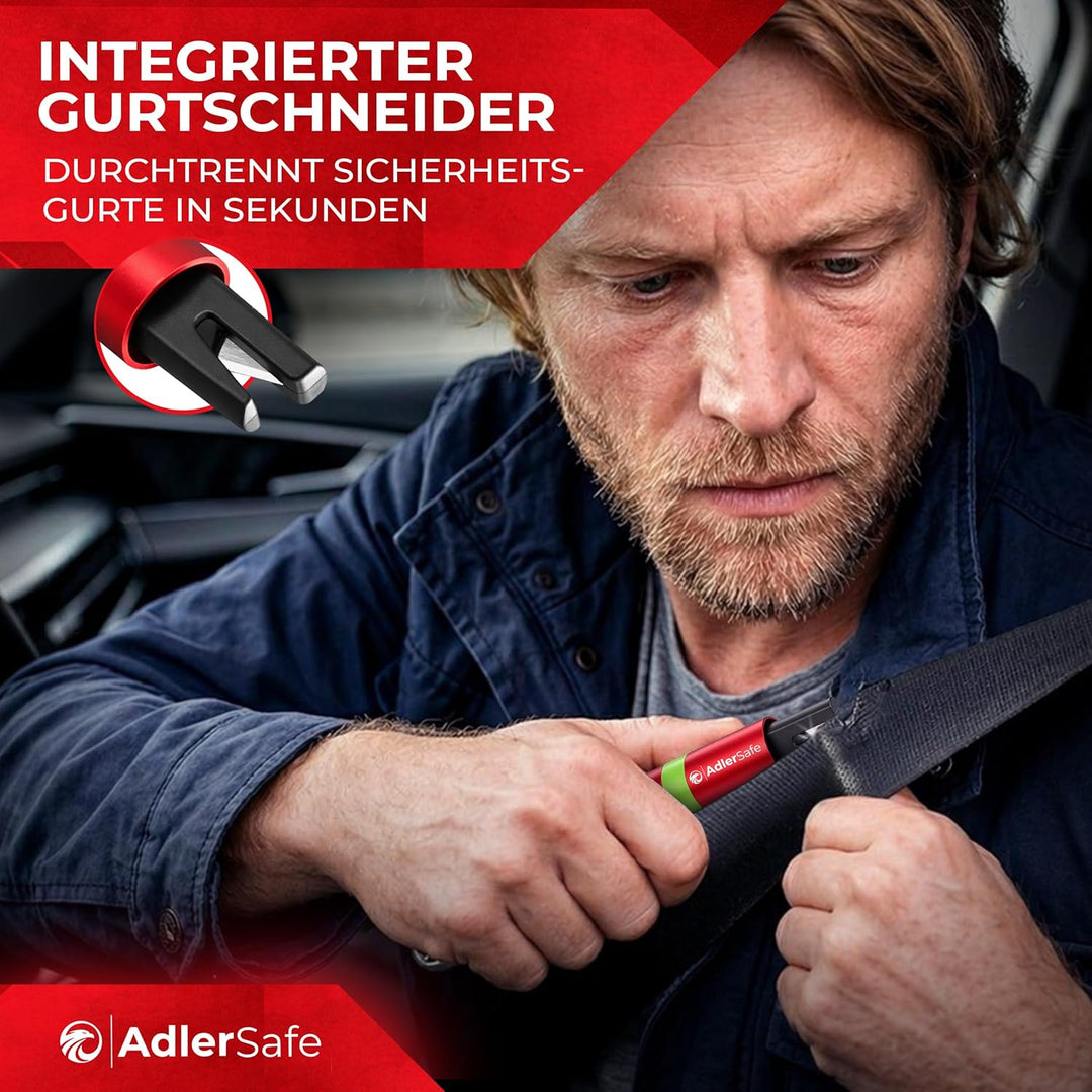 Notfallhammer Auto mit Gurtschneider - Nothammer - Federkörner Glasbrecher zum Lebenretten - Rettung