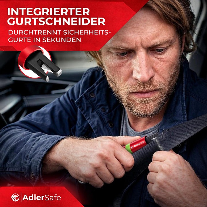 Notfallhammer Auto mit Gurtschneider - Nothammer - Federkörner Glasbrecher zum Lebenretten - Rettung