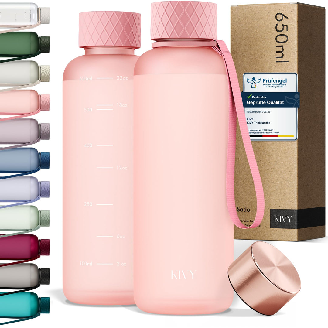KIVY Trinkflasche 650ml [BPA FREI] Auslaufsicher &amp; Spülmaschinenfest - Wasserflasche für Kinder &amp; Er