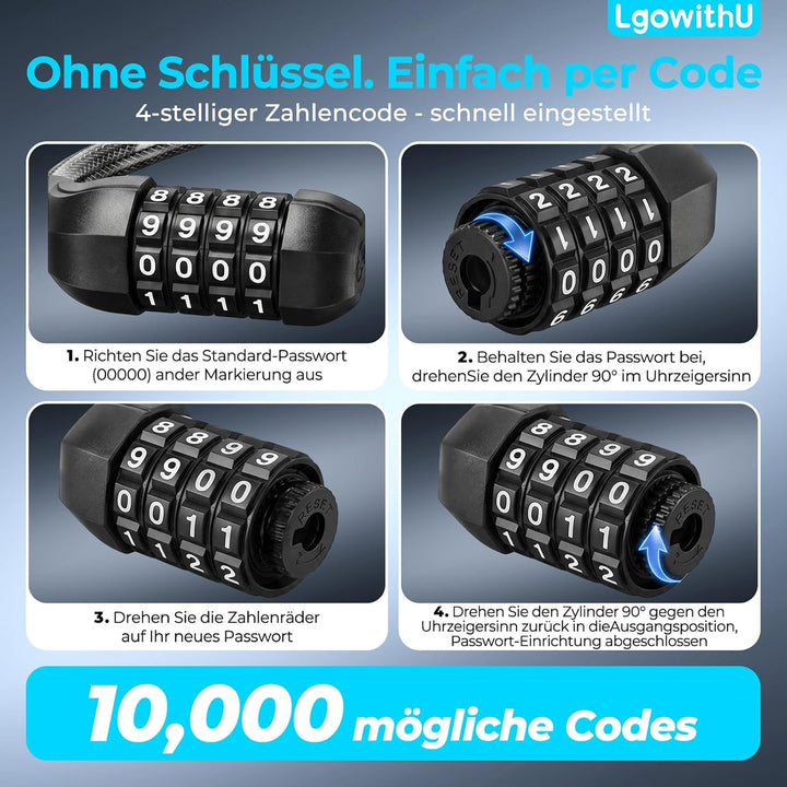 E Scooter Schloss mit Zahlencode, 100 cm Doppelschloss und Halterung