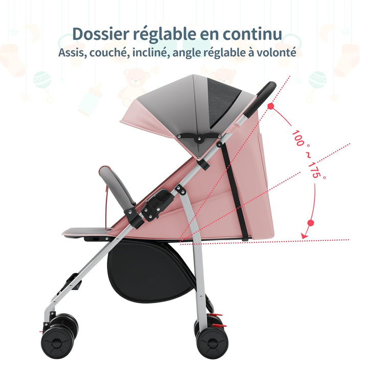 Kinderwagen Multifunktional Faltbar, Rückenlehne Verstellbar 175° Kann Sitzen oder Liegen, Verstellb