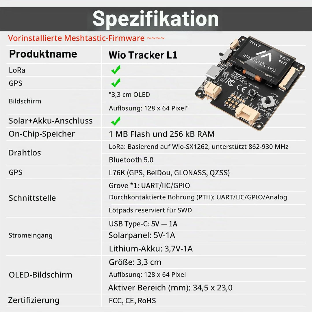 Wio Tracker L1 Board mit 3000mAh Akku – SX1262 nRF52840 Kit für AR duino Meshtastic LoRa, Blue Tooth
