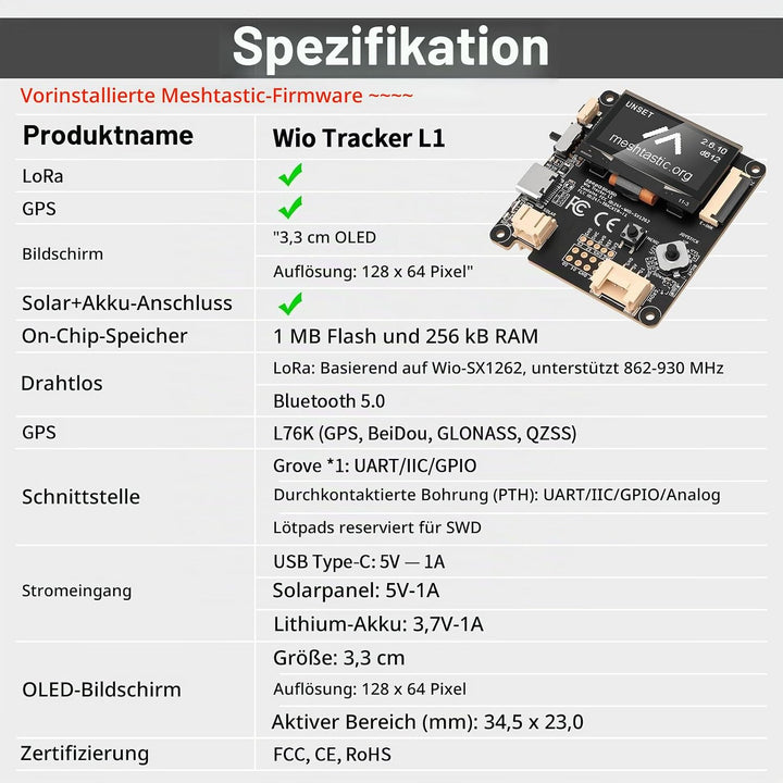 Wio Tracker L1 Board mit 3000mAh Akku – SX1262 nRF52840 Kit für AR duino Meshtastic LoRa, Blue Tooth