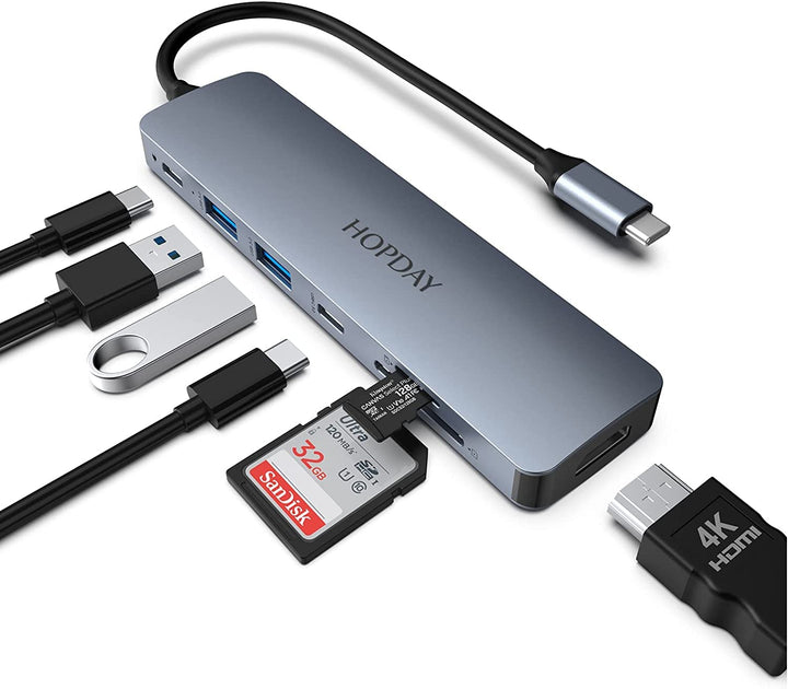 Hub USB C (7-in-1), USB C Adapter, Dual-Monitor mit 4K HDMI, 5 Gbit/s, USB 3.0 A&C Datenanschlüsse,