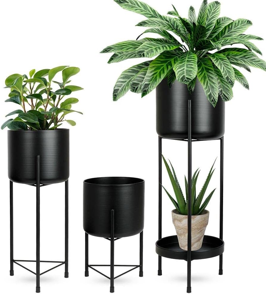 Vilde Blumenständer Blumensäule Pflanzenständer Pflanzenregal Metall schwarz/Blumentopf Übertopf auf