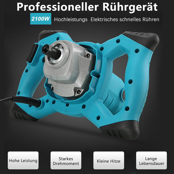 Jacgood 2100W Rührgerät Rührwerk Mischer, 6-Gang-Getriebe Mörtelrührer Zum Mischen von Beton, Mehl,