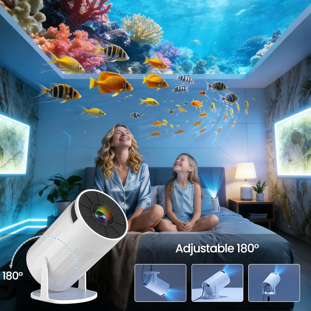 Mini Projektor 4k,Smart Mini Beamer mit WiFi 6 und Bluetooth 5.4 Auto Keystone 180° Drehbar,Projekto