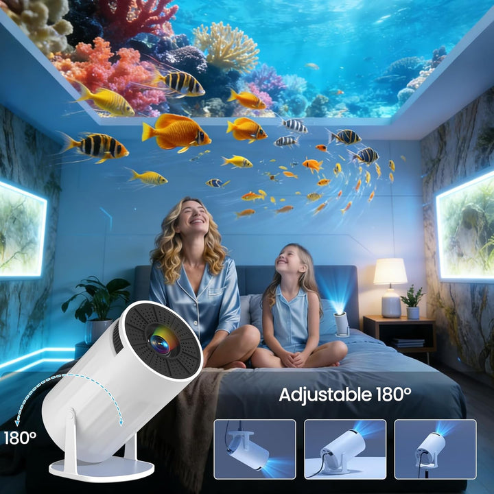 Mini Projektor 4k,Smart Mini Beamer mit WiFi 6 und Bluetooth 5.4 Auto Keystone 180° Drehbar,Projekto