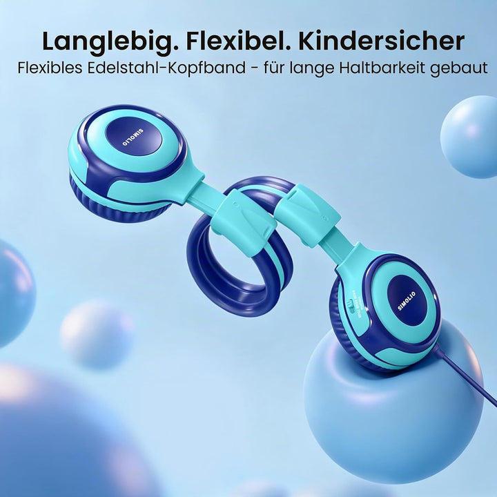 SIMOLIO Kopfhörer Kinder mit eingebautem Mic, Kinderkopfhörer mit Lautstärkebegrenzung 94-85-75dB, S