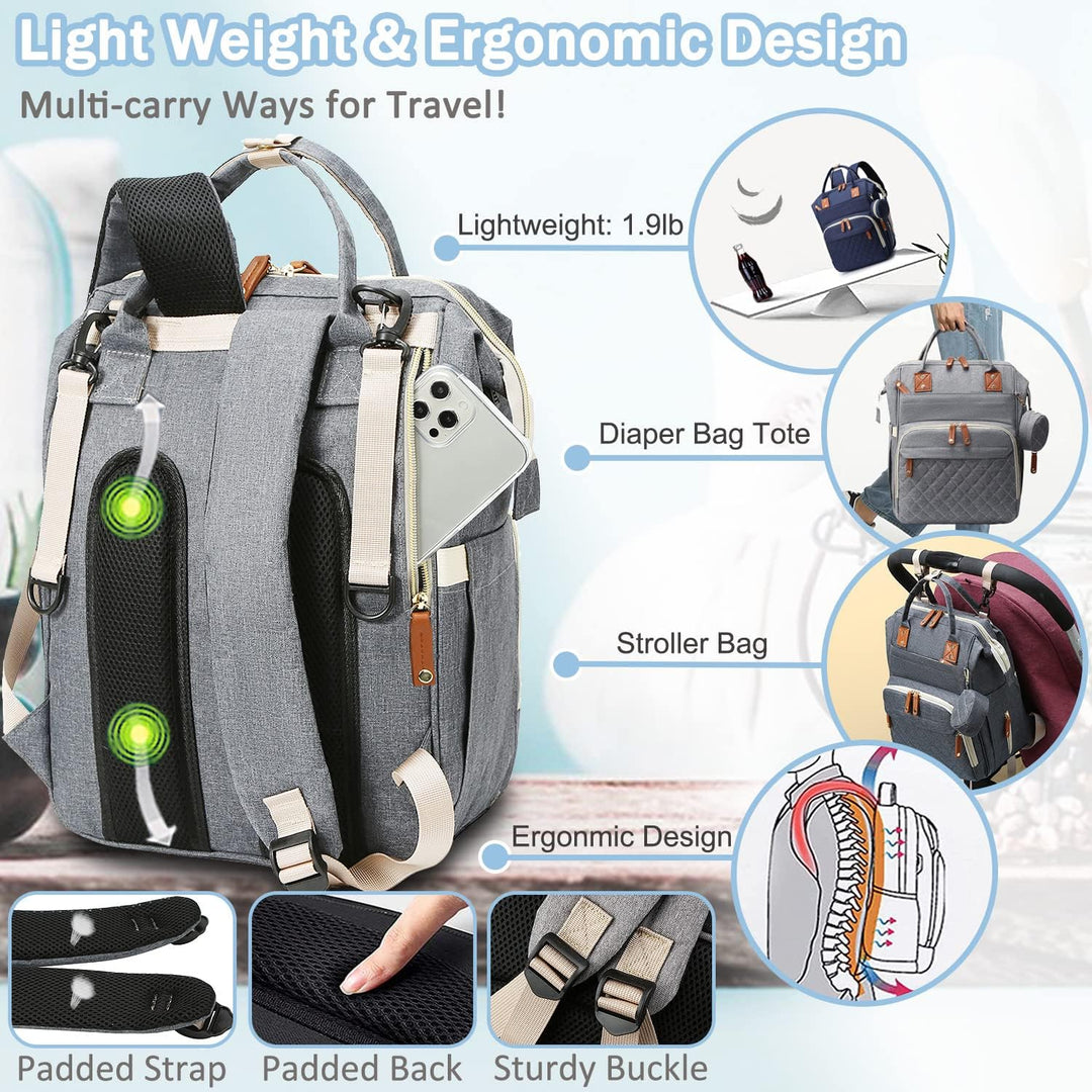 Diaper Bag Backpack Baby Bag, Baby Girl Boy Diaper Bag for Dad Mom with Pad, 16 Pockets Grau, Grau