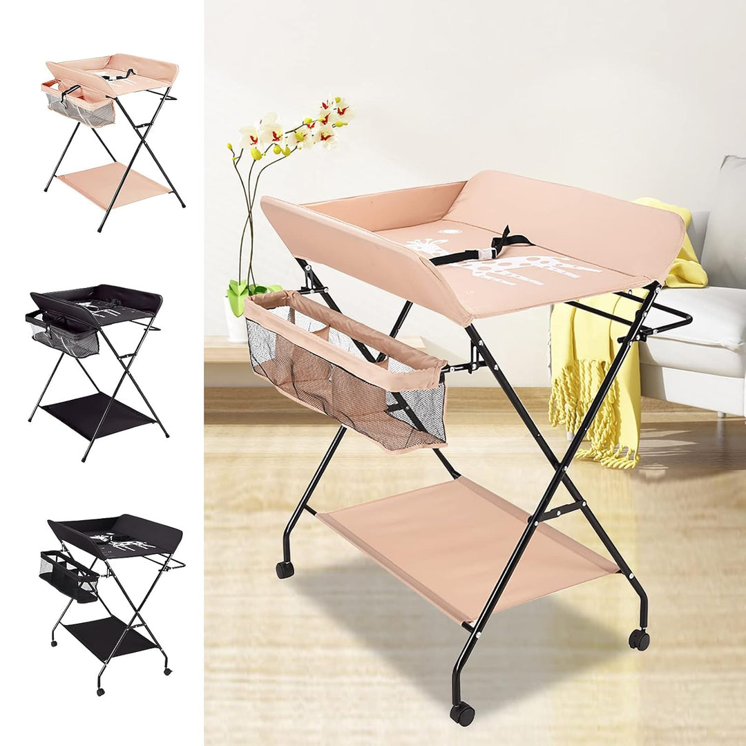 Wickeltisch Wand Klappbar - Baby Wickeltisch, Mobiler Wickelkombi mit Rädern Wickelauflage Ablagefäc