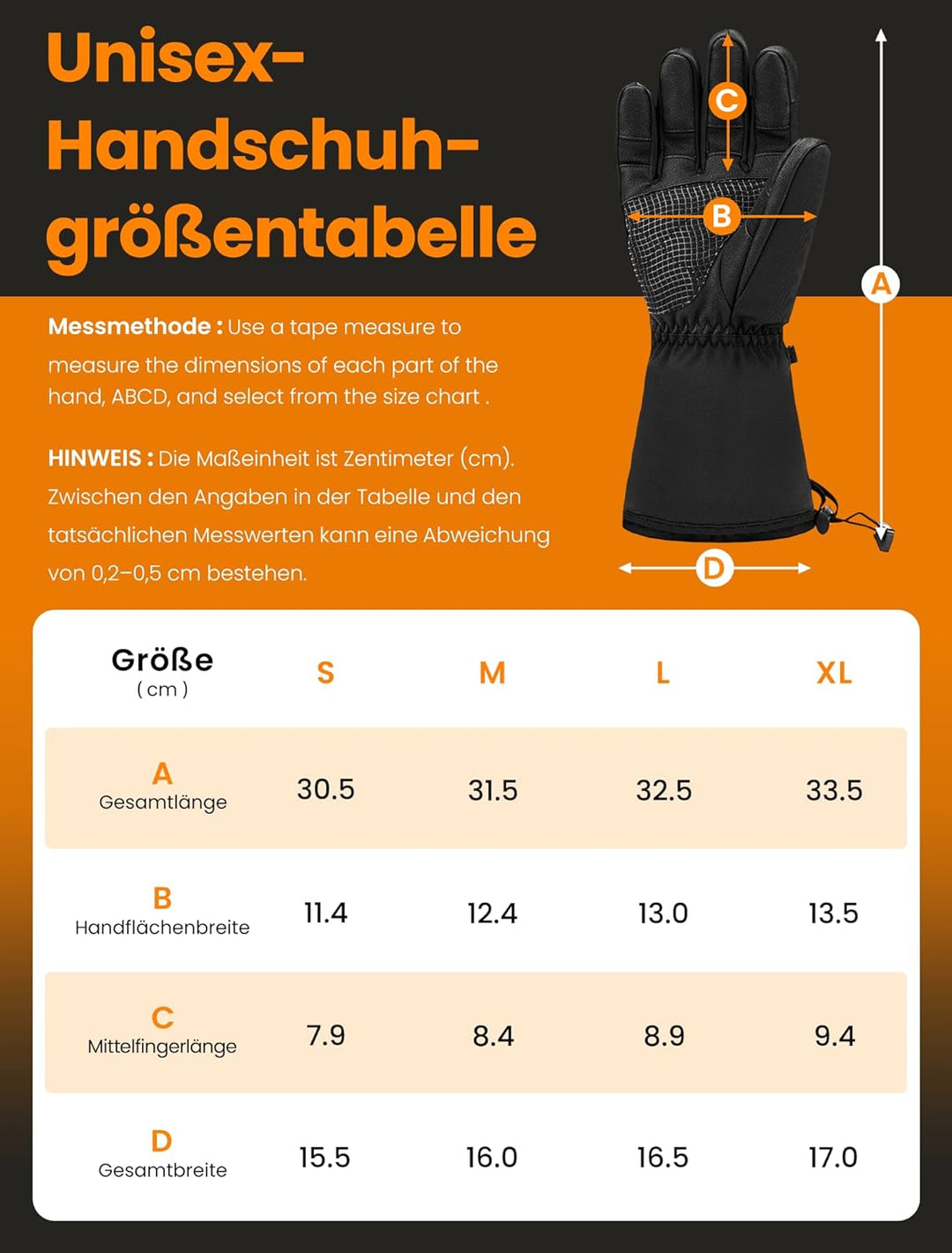 Beheizbare Handschuhe für Herren Damen, Wiederaufladbare Beheizte Handschuhe 3200mAh mit Touchscreen