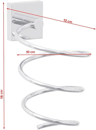 tesa EKKRO Föhnhalter verchromt, spiralförmig - Haartrockner-Halter zur Wandbefestigung ohne Bohren,