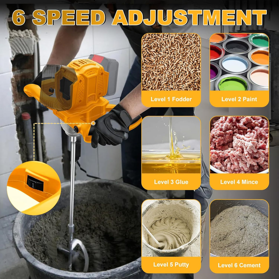 Akku Farbmörtelrührer Kompatibel mit Dewalt 20V Batterie, Brushless Rührwerk Zementmischer 6-Gang-Ge