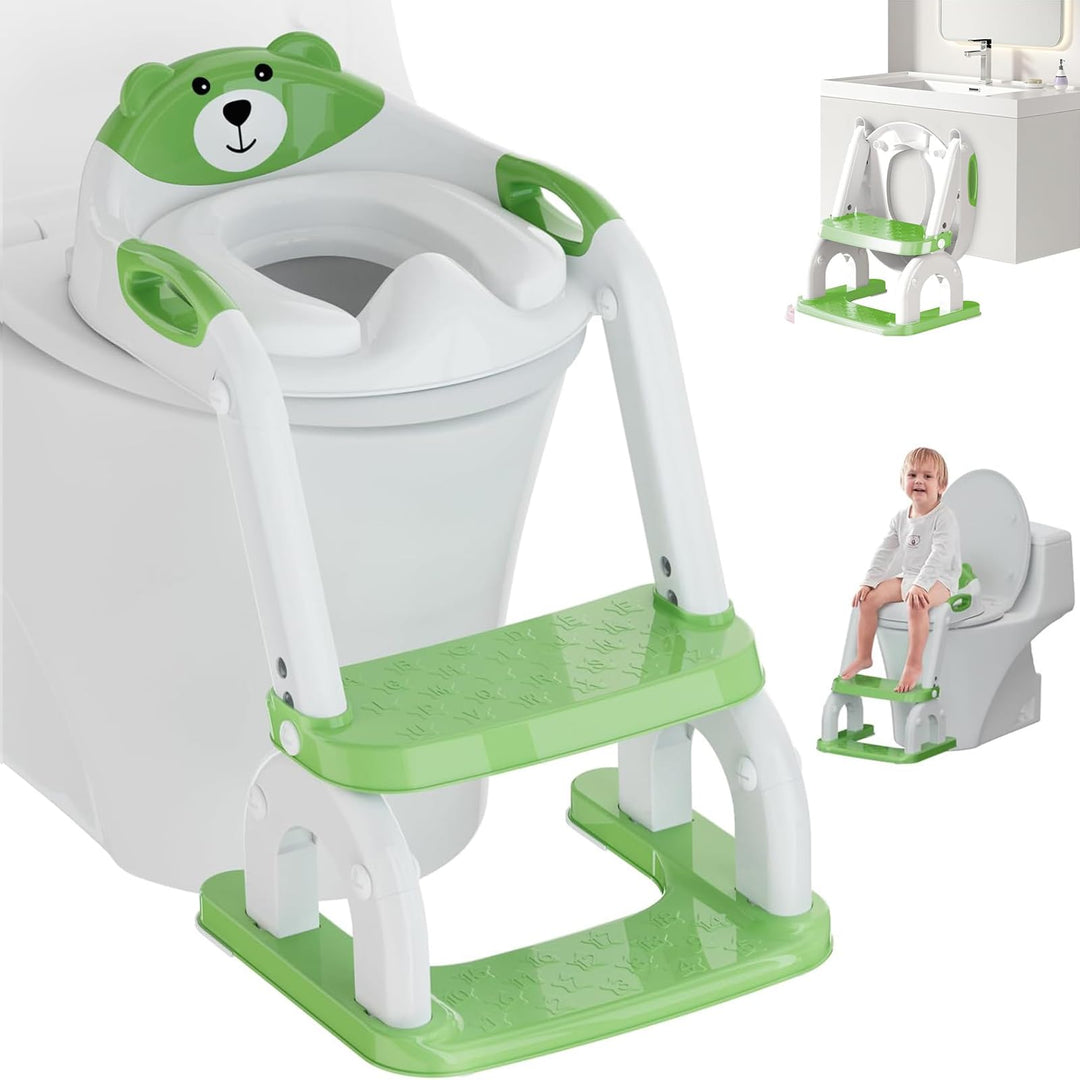 8-fach höhenverstellbarer 2-in-1 Toilettensitz Kinder mit Treppe, Klappbarer Tritthocker mit Spritzs