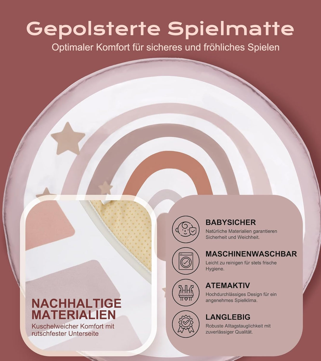 Mallify Baby Spielbogen, Aktivitätsmatte Spieldecke für Bauchzeit mit 7 abnehmbaren Spielzeugen und